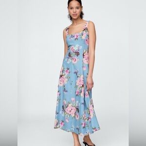 GAP Blue Linen Blend Floral Maxi Dress S Cottagecore Garden Party Showers